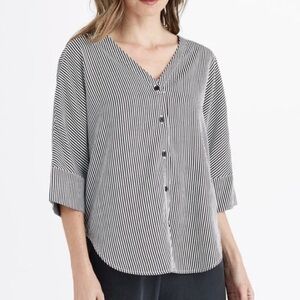 VETTA Boyfriend Shirt Striped Button Down Black White Size Small